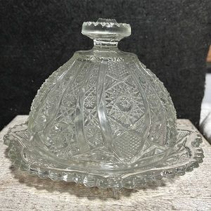 Round Covered Butter Dish Daisy and Button Clear (Ohio) by Imperial Glass-Ohio